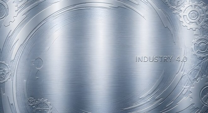 Abstract brushed metal background with industrial gears and the text "Industry 4.0".