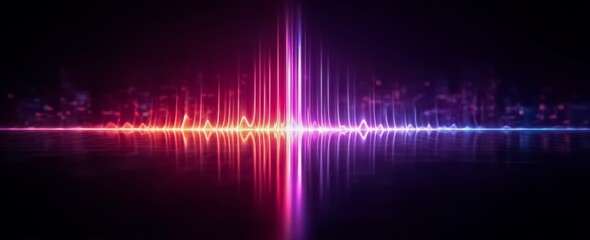 Colorful, abstract image of a city skyline with a purple and red line running through it. The image has a futuristic