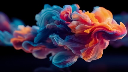 Colorful, abstract image of a cloud of smoke with a blue and orange swirl. The colors are vibrant