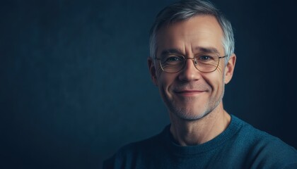 Happy Senior Male Poses For A Portrait Inside A Studio Setting, Beaming With Joy And Contentment, Radiating Confidence And Maturity.
