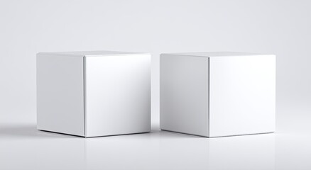 Two blank white cube boxes, side-by-side, on a plain white background
