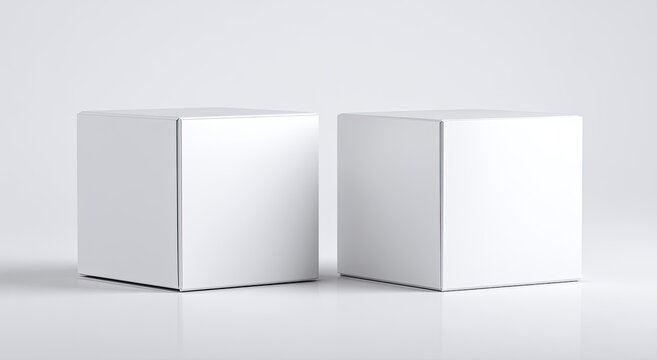 Two blank white cube boxes, side-by-side, on a plain white background