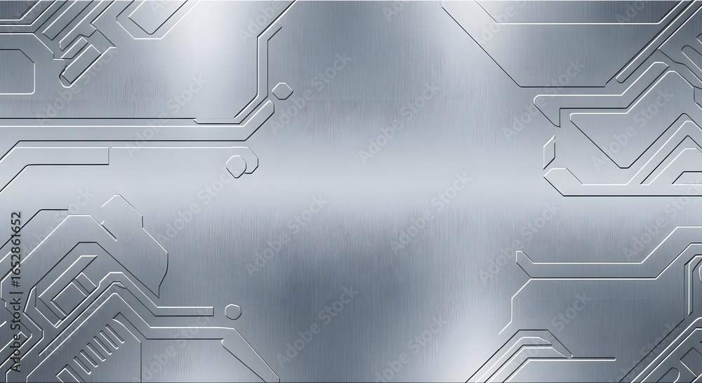 Poster abstract metallic background with embossed circuit board pattern, creating a modern and technologica