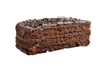 Delicious chocolate cake slice sprinkled with chocolate chips