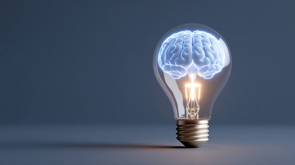 Conceptual image of a light bulb with a brain inside, symbolizing innovative ideas and creativity in technology.
