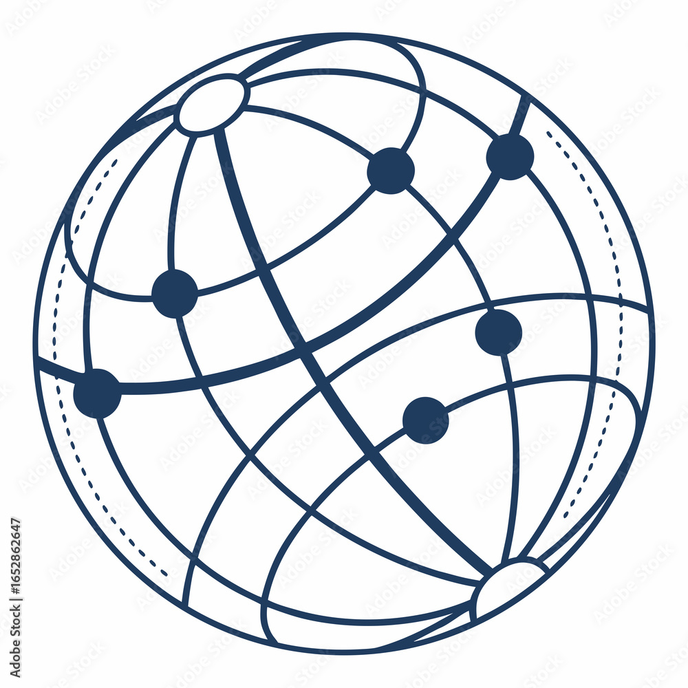 Aufkleber abstract globe with connected nodes and network lines representing global connections and digital co
