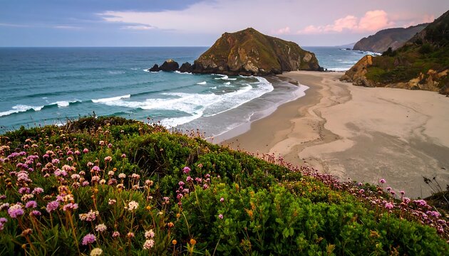 Coastal landscape at sunset