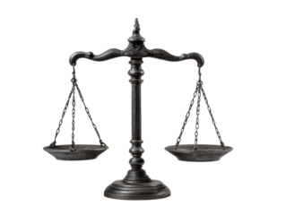 Balance scales as a symbol of justice and fairness concept on a transparent background, cut out