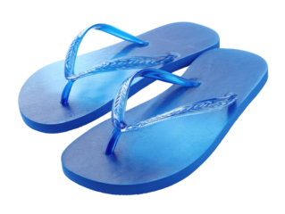 Comfortable blue flip flops for a casual summer day on a transparent background, cut out