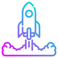Rocket launch. This is a vector single icon with a dashed line gradient style. It is suitable for various purposes, including website design, mobile app design, and logo design.