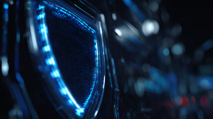 Futuristic digital interface with glowing blue elements, showcasing advanced design and technology concept.