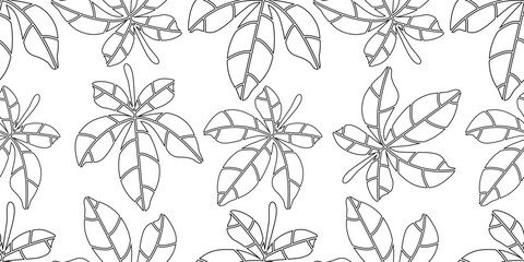 Seamless pattern with chestnut leaves, hand drawn, black and white. Botanical outline vector design, perfect for fabric, wallpaper, wrapping paper, autumn and nature backgrounds.