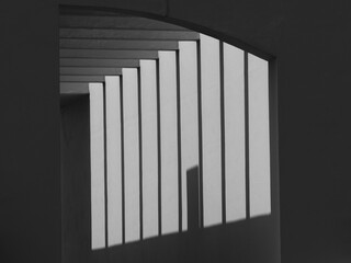 
abstract black and white photo, the harsh sunlight falling through an opening or arch creates...