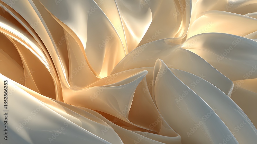 Poster abstract swirling forms in warm cream and beige tones create a dynamic, flowing design.