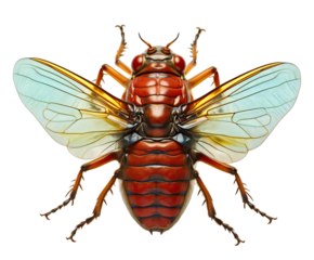 Closeup of a red cicada insect isolated on transparent background
