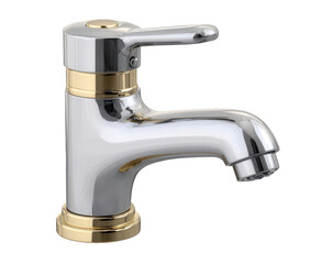 Chrome and gold bathroom faucet isolated on transparent background