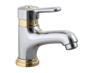 Chrome and gold bathroom faucet isolated on transparent background