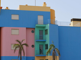 Colorful houses in the harbor of Albufeira, Algarve, Portugal