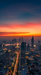 Fototapeta premium City Skyline at Sunset with Vibrant Colors.