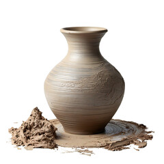 Handmade clay vase on a potters wheel, isolated on transparent background