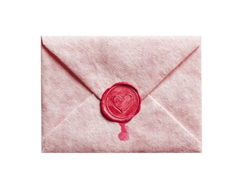 Heart seal on pink envelope for romantic correspondence on a transparent background, cut out - Powered by Adobe