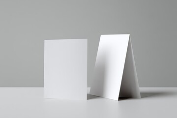 Two blank white cards on a plain surface