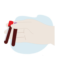 hand holding sample bottle.  representing a hand holding a vial of blood 