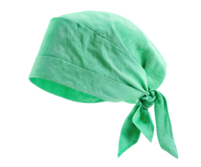 Green head wrap for fashion and style enhancement on a transparent background, cut out
