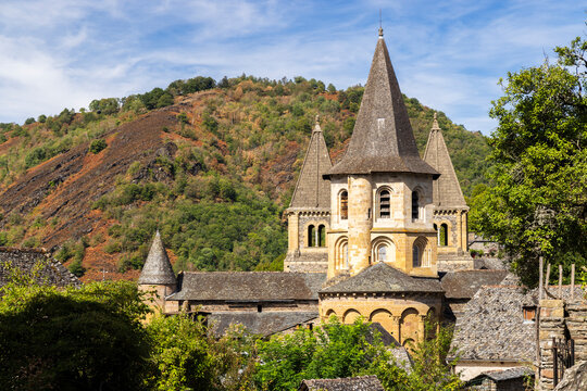 Sainte Foy Abbey Church dominating Conques en Rouergue in Aveyron, France