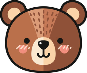 Cute cartoon brown bear face with blushing cheeks