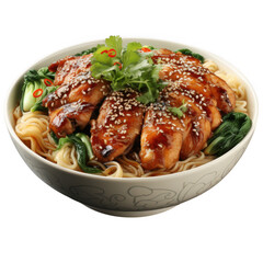 Fototapeta premium Delicious Chicken Noodles Asian Cuisine Sesame Chili Isolated on white and transparent background.