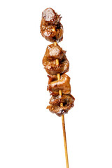 The Photo of grilled chicken offal on a skewer, a local food.