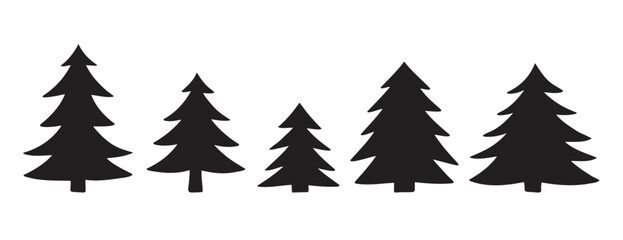 Fototapeta premium silhouette Christmas trees set. Hand drawn forest decorative element. Doodle silhouette trees for New Year and Christmas