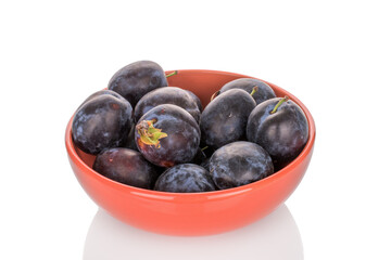 Sweet black plum isolated on white background, macro.