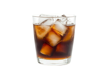 Glass of cola with ice cubes isolated on transparent background