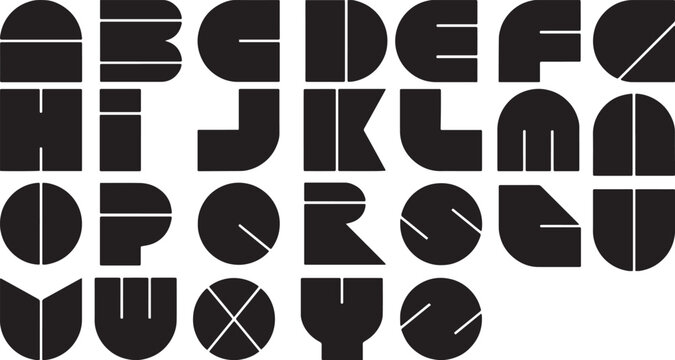 A set of abstract geometric alphabet letters in a bold, modular vector design.