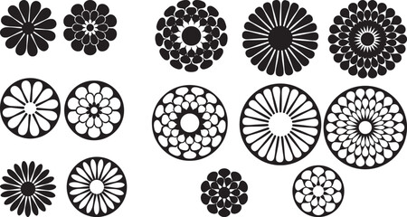 ​A set of geometric and floral vector art design elements and illustrations.