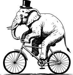 Fototapeta premium elephant riding a bike wearing a hat vector illustration 