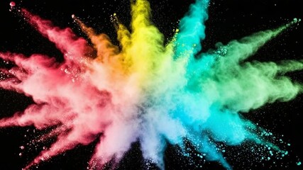 Colorful powder explosion burst on black background - Powered by Adobe