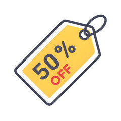 50% Off Sales Tag Isolated on White - Discount Price Tag,  Sale Sticker, Promotional Label, Retail Marketing Badge, Clearance Offer