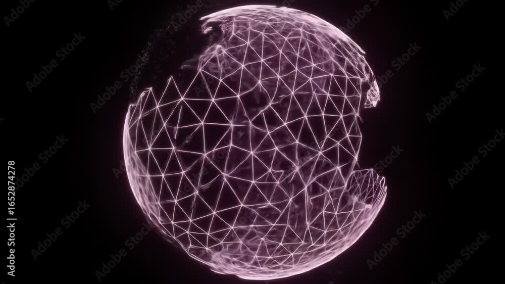 Poster abstract pink geometric sphere with interconnected lines against dark background illustrating digita