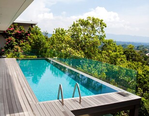 Obraz premium Modern pool deck with mountain view