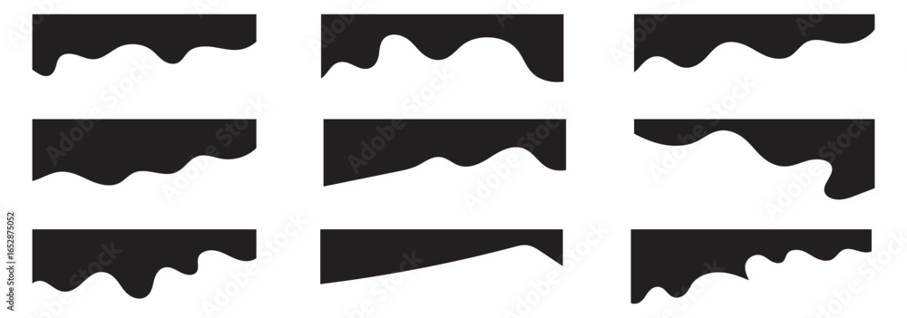 Poster separators shapes for website presentation set. curve lines, wave, drops and triangular dividers for