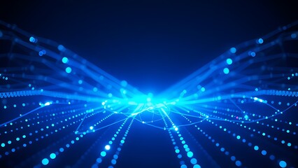 Fototapeta premium Abstract glowing blue light patterns on dark background, creating futuristic technological ambiance.