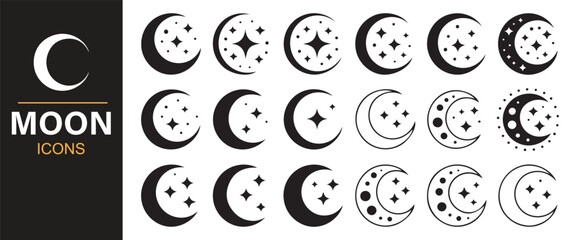 Minimalist Moon Icons Set for Digital Projects and Web Design
