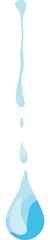 A minimalistic illustration of water droplets falling downwards. The droplets are depicted in shades of blue, conveying purity