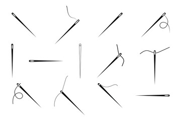Various Sewing Needles and Threads in Different Positions.