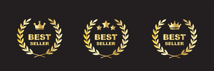 Best seller icon badge set vector illustration. Bestseller logo label tag design template for top sales, gold award round stamp . Best brand satisfaction golden label . eps 10 