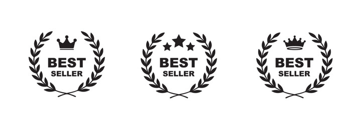 Best seller icon badge set vector illustration. Bestseller logo label tag design template for top sales, gold award round stamp . Best brand satisfaction golden label . eps 10 