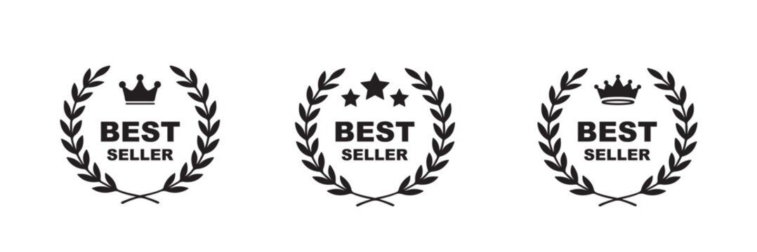 Best seller icon badge set vector illustration. Bestseller logo label tag design template for top sales, gold award round stamp . Best brand satisfaction golden label . eps 10 